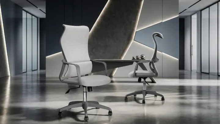 Ergonomic mesh office chairs with lumbar support in a modern executive workspace Breathable mesh office chairs with lumbar support and adjustable height — built for all-day comfort in any modern workspace.