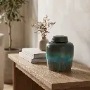 Reactive Glazed Ceramic Lidded Jar-ENV