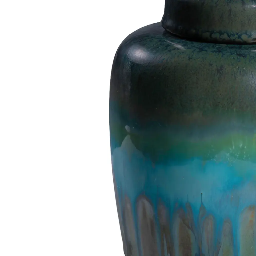 Reactive Glazed Ceramic Lidded Jar-CU1