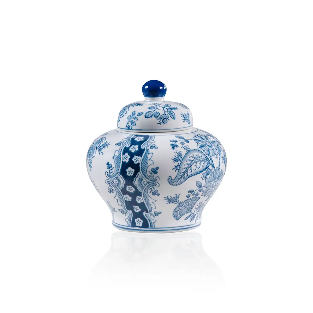 Blue & White Lidded Jar 23 X 23 X 23 cm